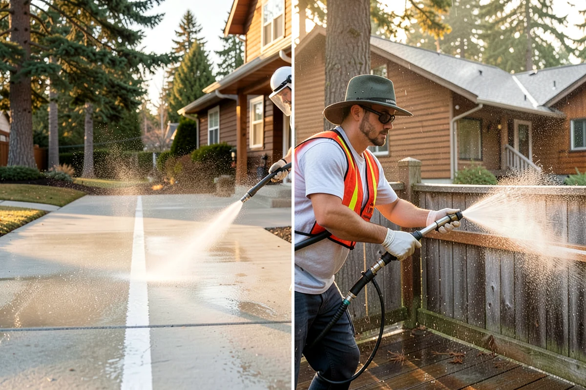 Exterior Gutter Whitening in Clyde Hill, King County, WA - Rinse loose grime from the gutter faces