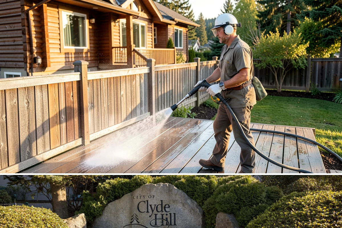 Exterior Gutter Whitening in Clyde Hill, King County, WA - Whitening shows best in spring or summer when brighter light highlights the restored panels.