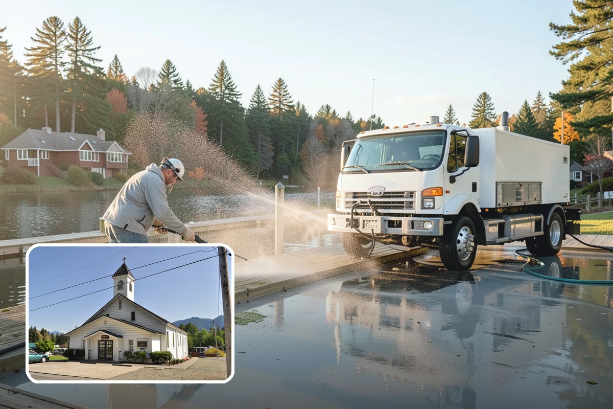 Exterior Gutter Whitening in Concrete, Skagit County, WA - Dissolves the gray oxidation layer on white gutter faces