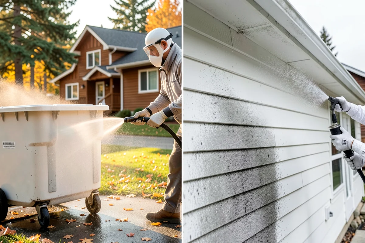 Exterior Gutter Whitening in Concrete, Skagit County, WA - Rinse loose grime from the gutter faces