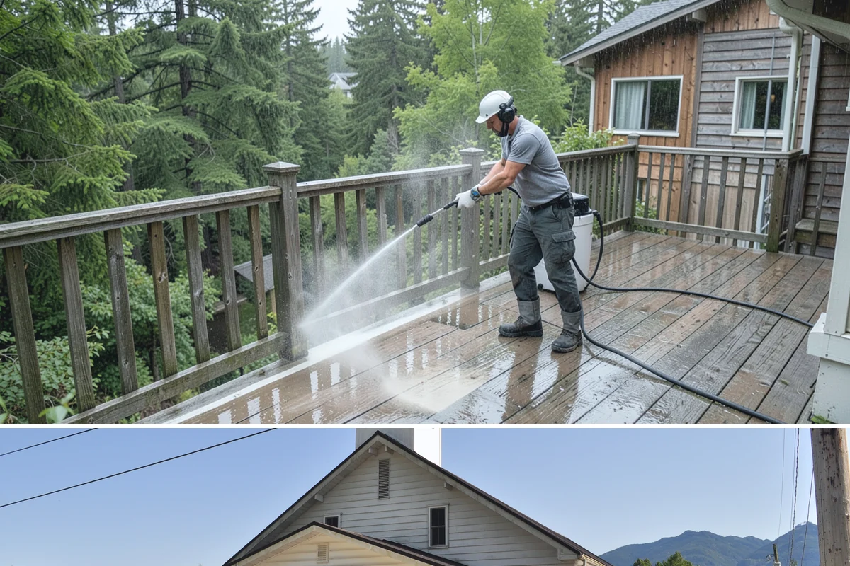 Exterior Gutter Whitening in Concrete, Skagit County, WA - Whitening shows best in spring or summer when brighter light highlights the restored panels.