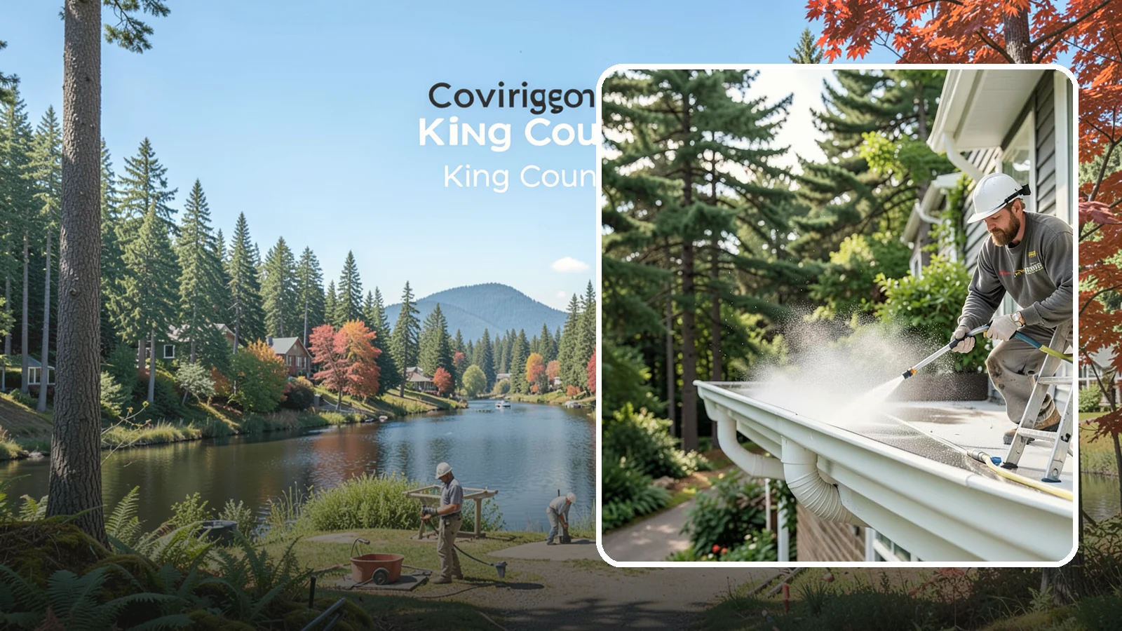 Exterior Gutter Whitening in Covington, King County, WA - Whitening service that scrubs the gray oxidation and grime off white gutter faces to match their original brightness.