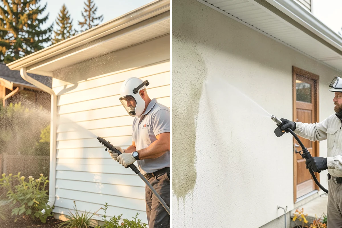 Exterior Gutter Whitening in Covington, King County, WA - Rinse loose grime from the gutter faces