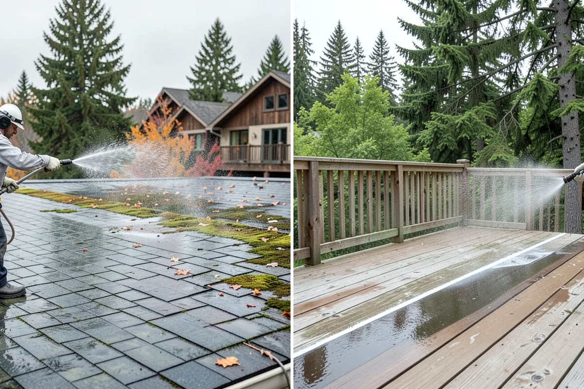 Exterior Gutter Whitening in DuPont, Pierce County, WA - Rinse loose grime from the gutter faces