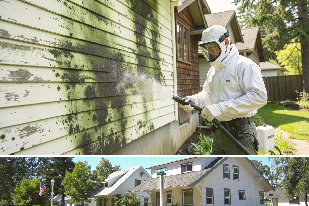 Exterior Gutter Whitening in DuPont, Pierce County, WA - Whitening shows best in spring or summer when brighter light highlights the restored panels.