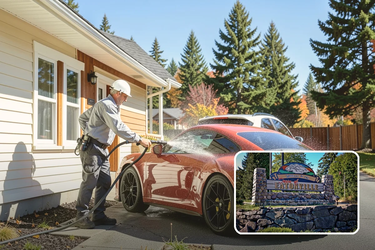 Exterior Gutter Whitening in Eatonville, Pierce County, WA - Dissolves the gray oxidation layer on white gutter faces