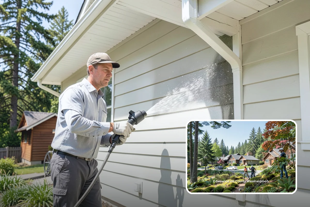 Exterior Gutter Whitening in Edgewood, Pierce County, WA - Dissolves the gray oxidation layer on white gutter faces
