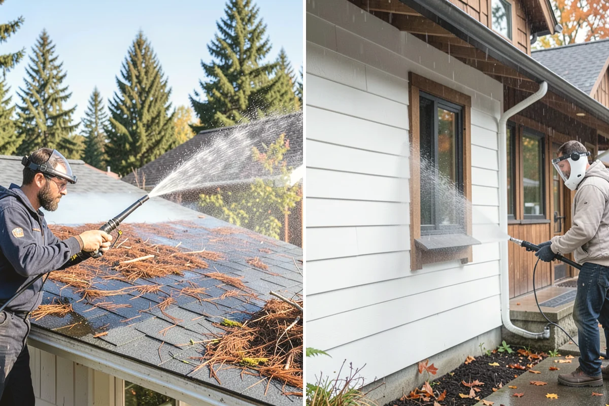 Exterior Gutter Whitening in Edgewood, Pierce County, WA - Rinse loose grime from the gutter faces