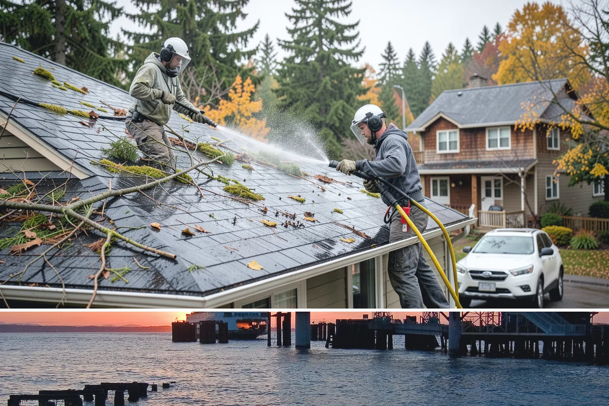 Exterior Gutter Whitening in Edmonds, Snohomish County, WA - Whitening shows best in spring or summer when brighter light highlights the restored panels.