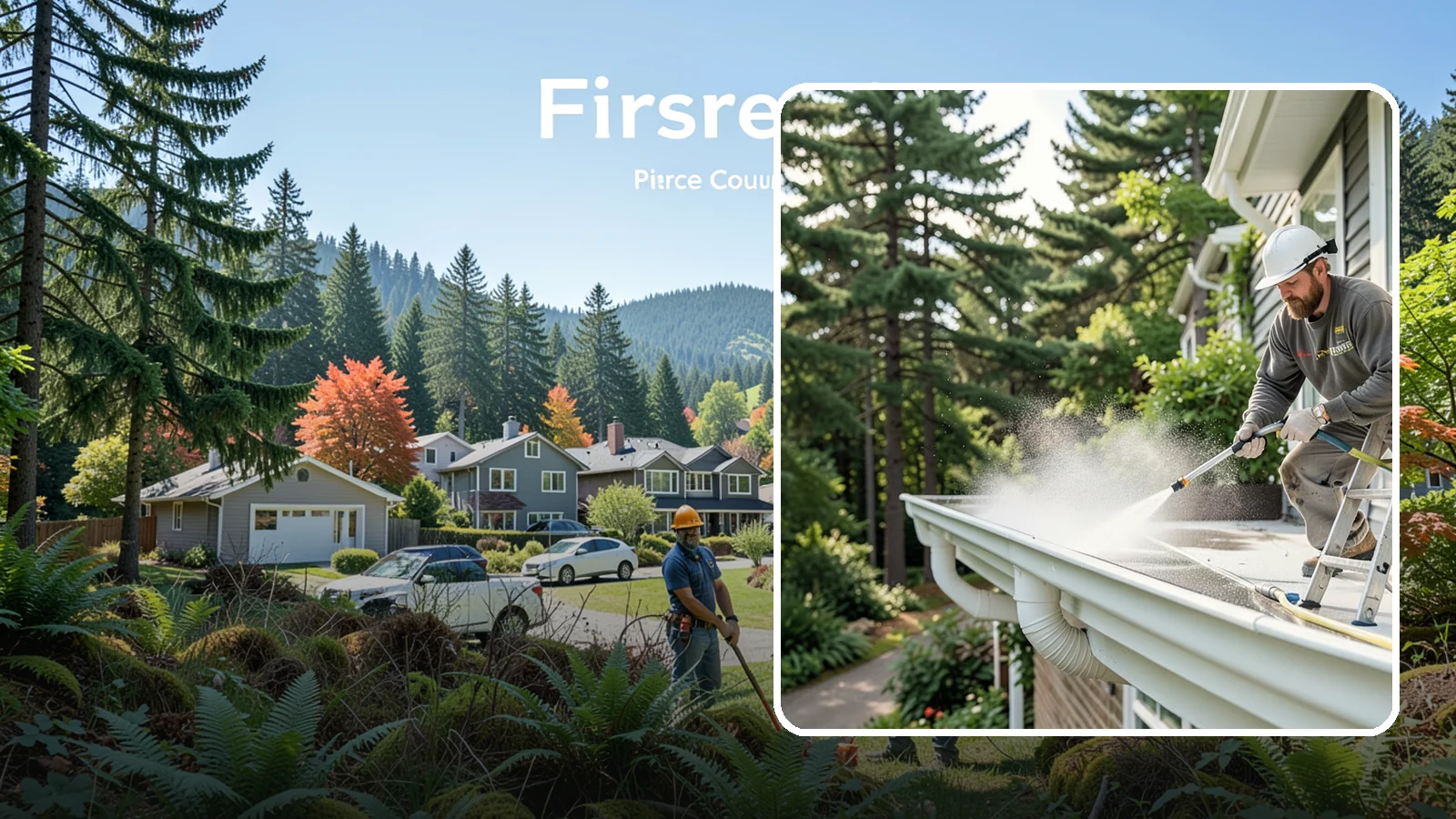 Exterior Gutter Whitening in Fircrest, Pierce County, WA - Whitening service that scrubs the gray oxidation and grime off white gutter faces to match their original brightness.