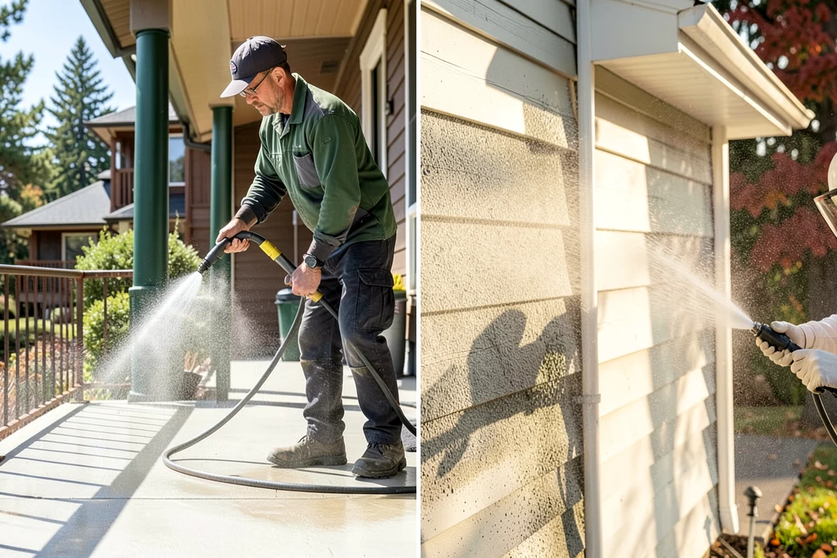 Exterior Gutter Whitening in Fircrest, Pierce County, WA - Rinse loose grime from the gutter faces