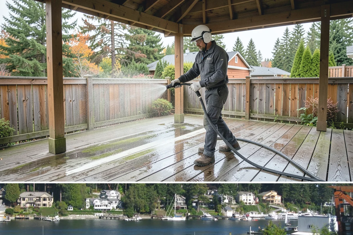 Exterior Gutter Whitening in Gig Harbor, Pierce County, WA - Whitening shows best in spring or summer when brighter light highlights the restored panels.