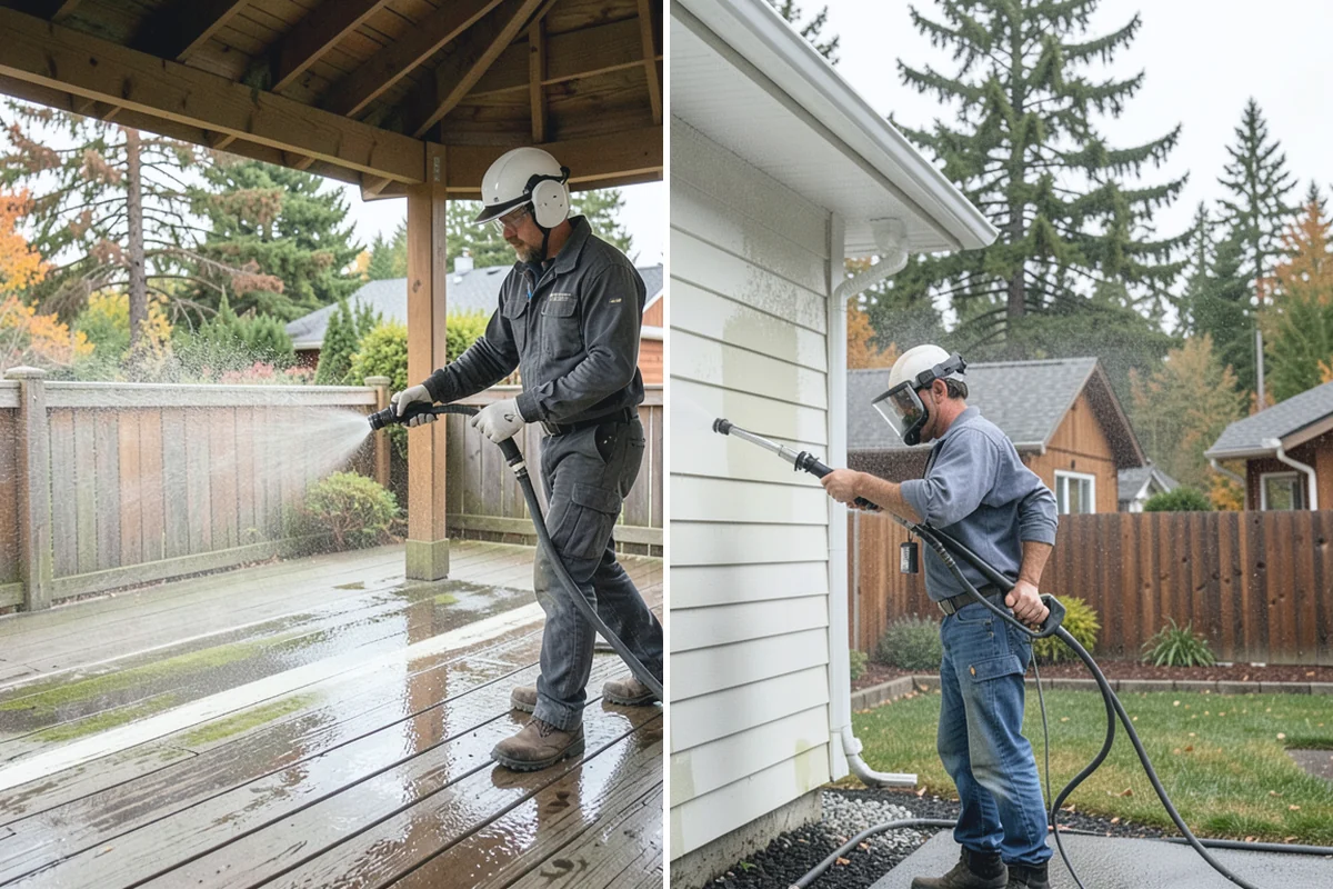 Exterior Gutter Whitening in Gold Bar, Snohomish County, WA - Rinse loose grime from the gutter faces