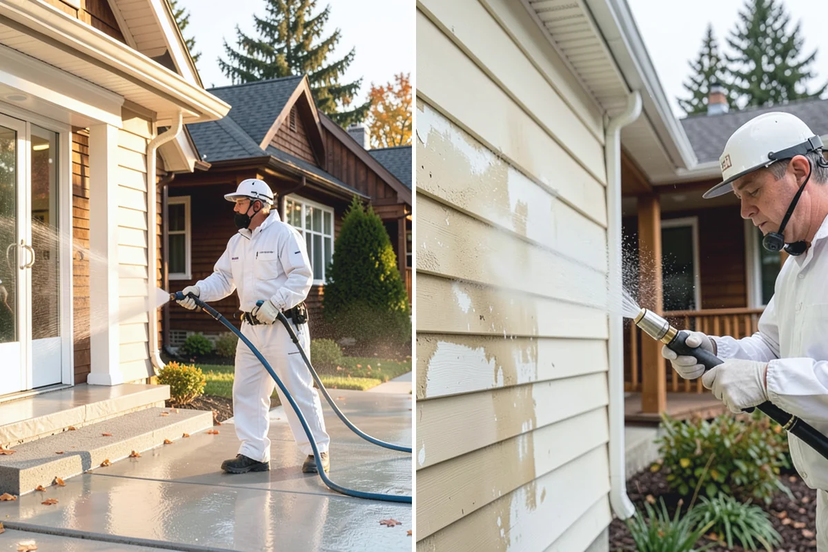 Exterior Gutter Whitening in Hamilton, Skagit County, WA - Rinse loose grime from the gutter faces