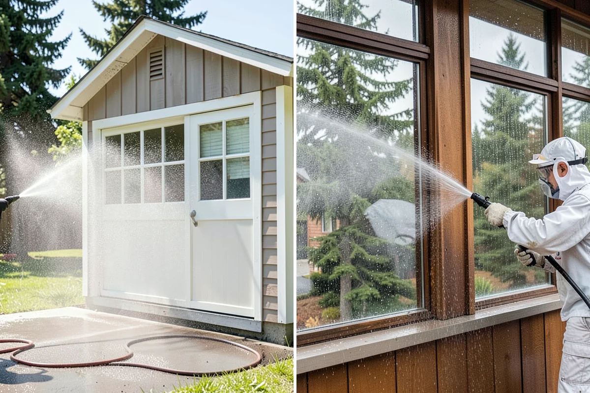 Exterior Gutter Whitening in Hunts Point, King County, WA - Rinse loose grime from the gutter faces