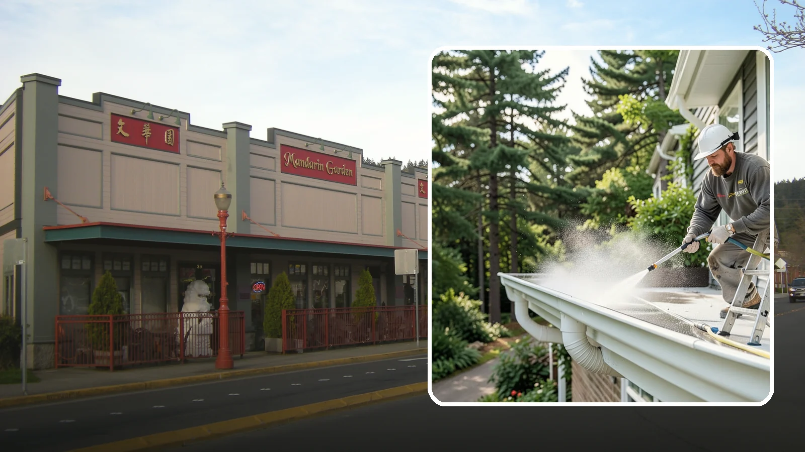 Exterior Gutter Whitening in Issaquah, King County, WA - Whitening service that scrubs the gray oxidation and grime off white gutter faces to match their original brightness.