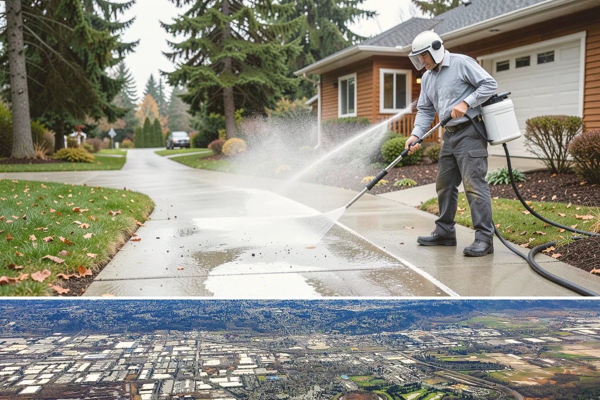 Exterior Gutter Whitening in Kent, King County, WA - Whitening shows best in spring or summer when brighter light highlights the restored panels.