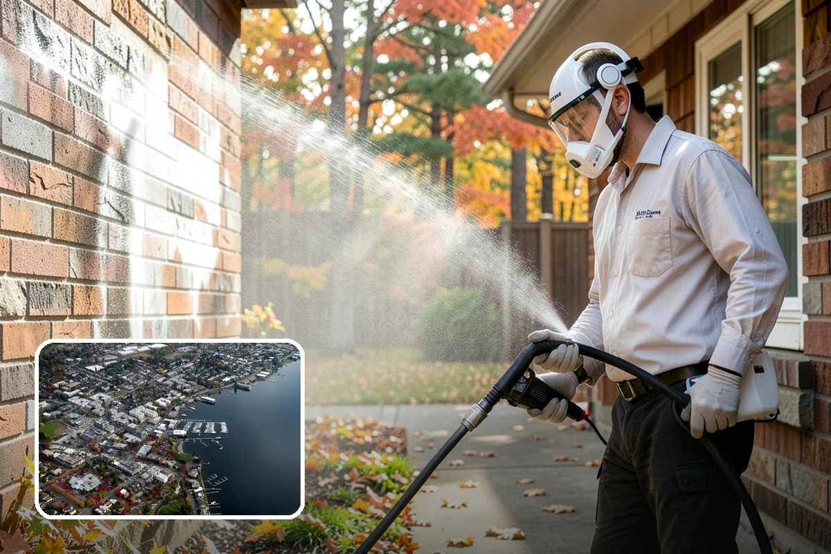 Exterior Gutter Whitening in Kirkland, King County, WA - Dissolves the gray oxidation layer on white gutter faces