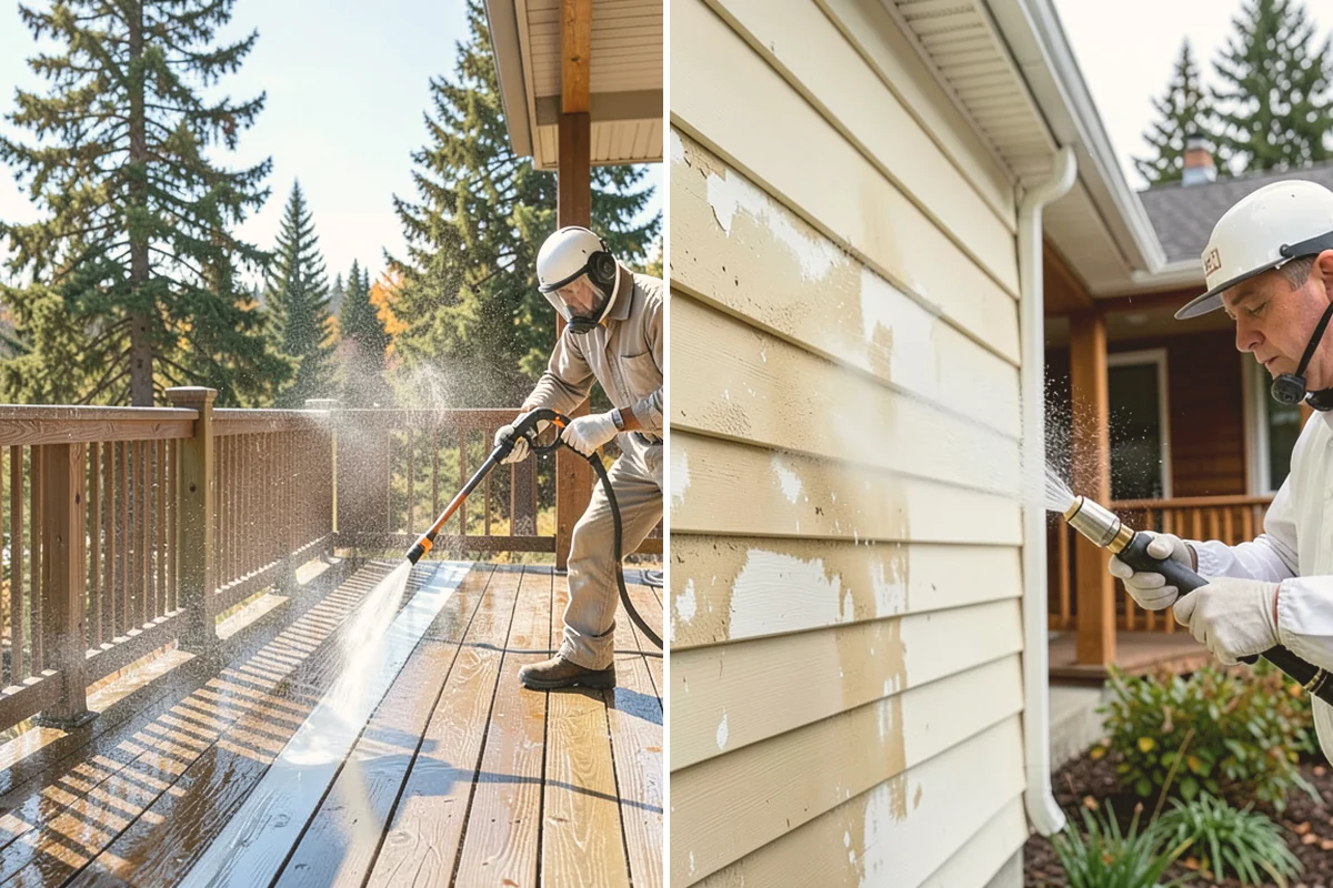 Exterior Gutter Whitening in Kirkland, King County, WA - Rinse loose grime from the gutter faces
