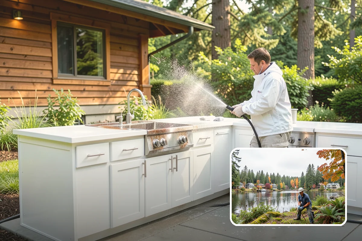 Exterior Gutter Whitening in La Conner, Skagit County, WA - Dissolves the gray oxidation layer on white gutter faces