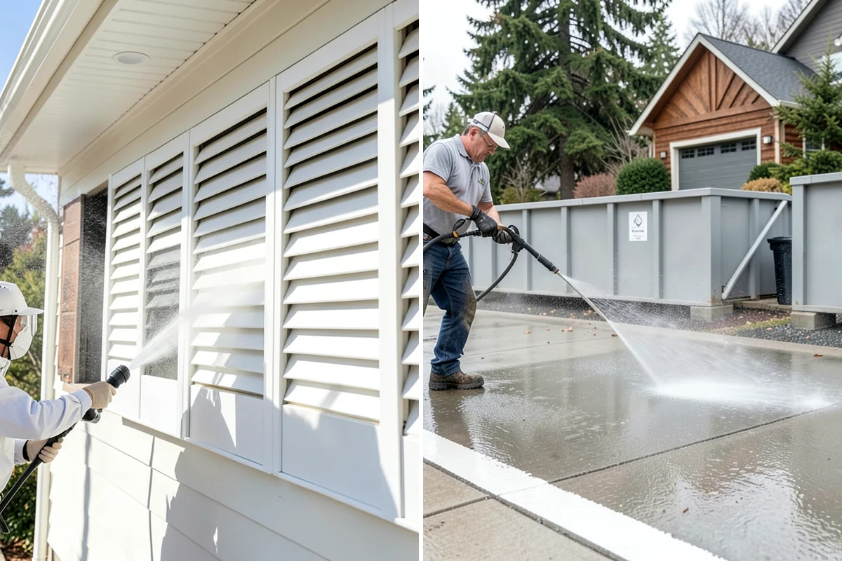 Exterior Gutter Whitening in Lake Forest Park, King County, WA - Rinse loose grime from the gutter faces