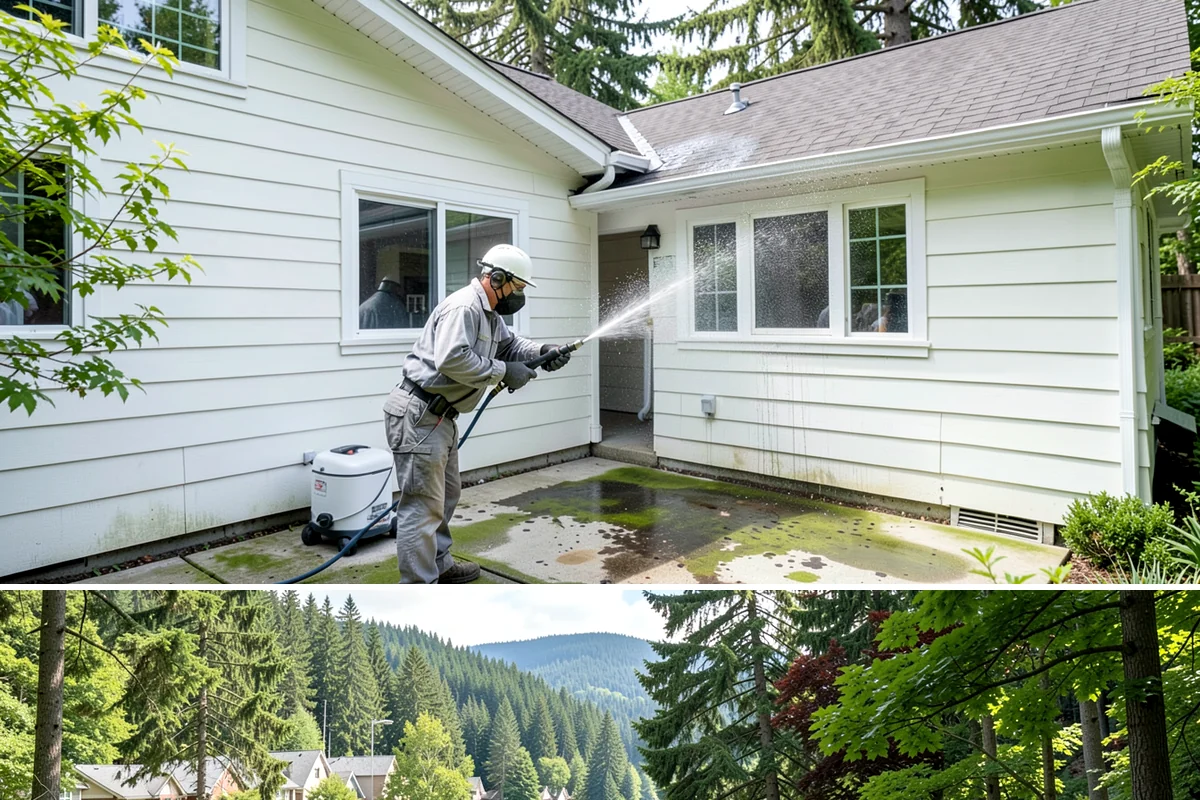 Exterior Gutter Whitening in Lake Forest Park, King County, WA - Whitening shows best in spring or summer when brighter light highlights the restored panels.