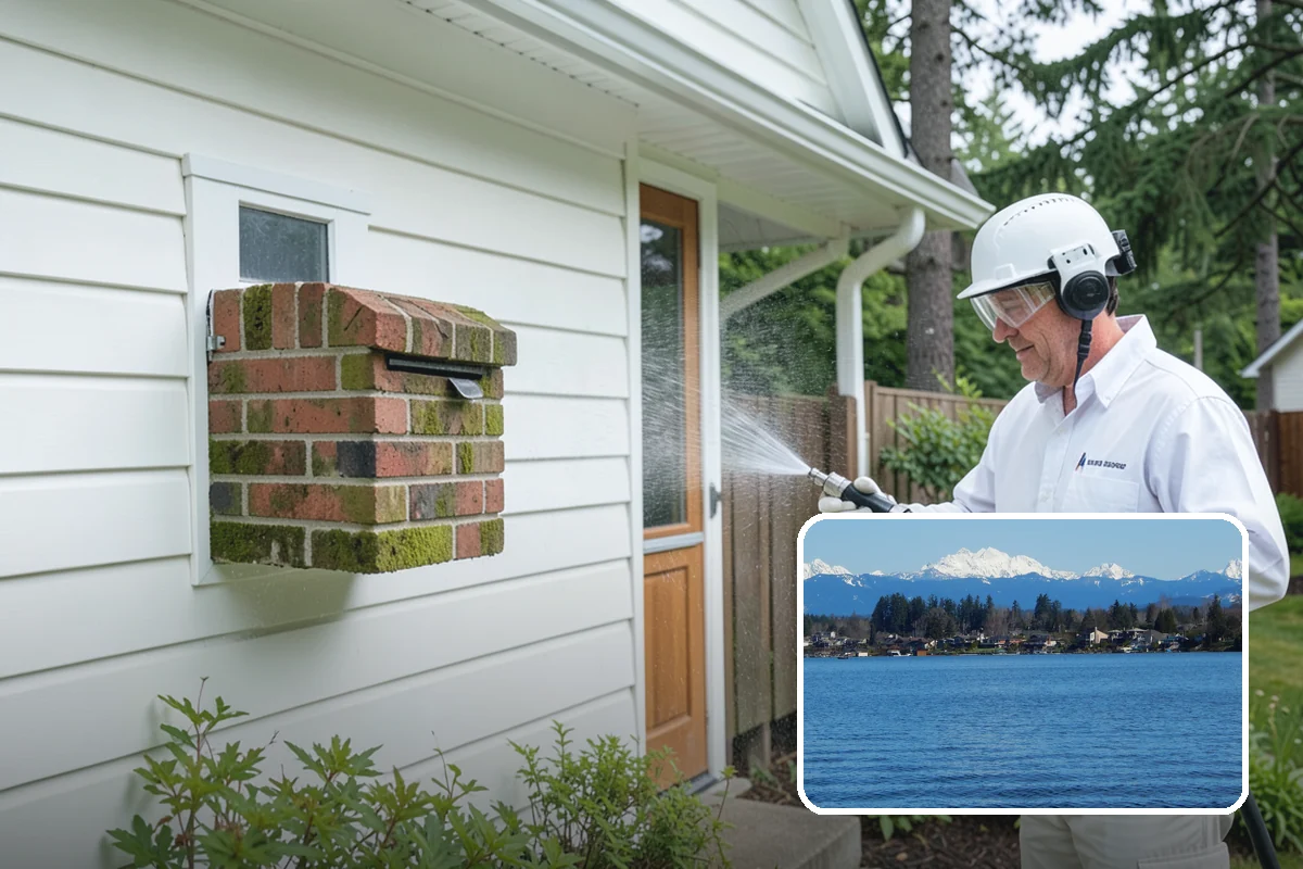 Exterior Gutter Whitening in Lake Stevens, Snohomish County, WA - Dissolves the gray oxidation layer on white gutter faces