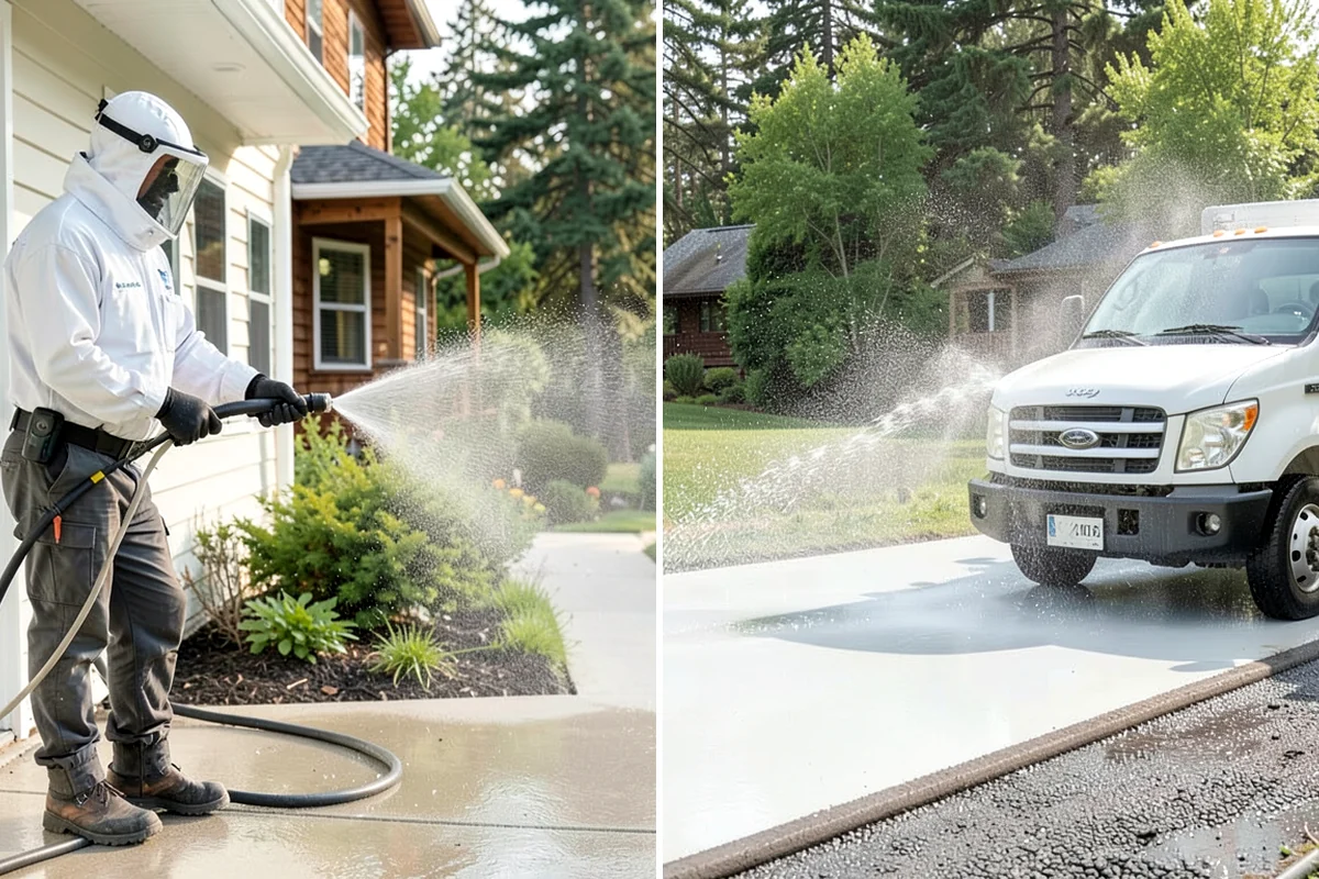 Exterior Gutter Whitening in Lakewood, Pierce County, WA - Rinse loose grime from the gutter faces