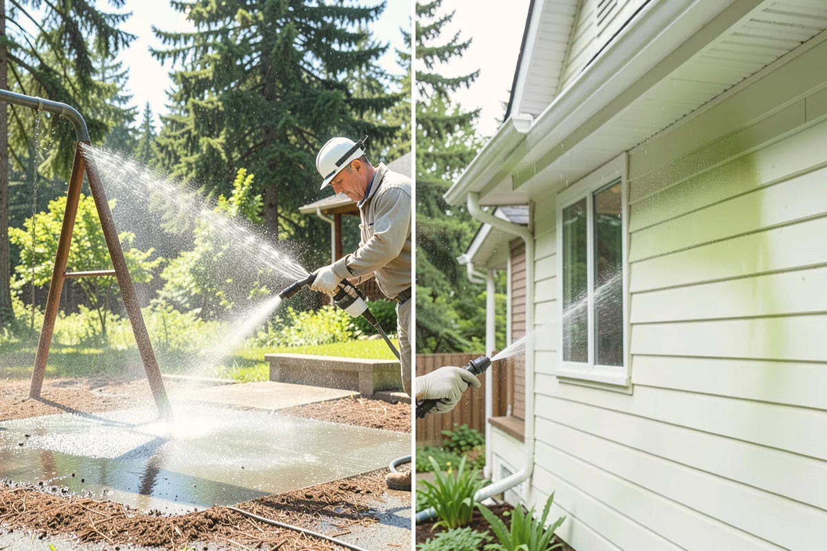 Exterior Gutter Whitening in Langley, Island County, WA - Rinse loose grime from the gutter faces