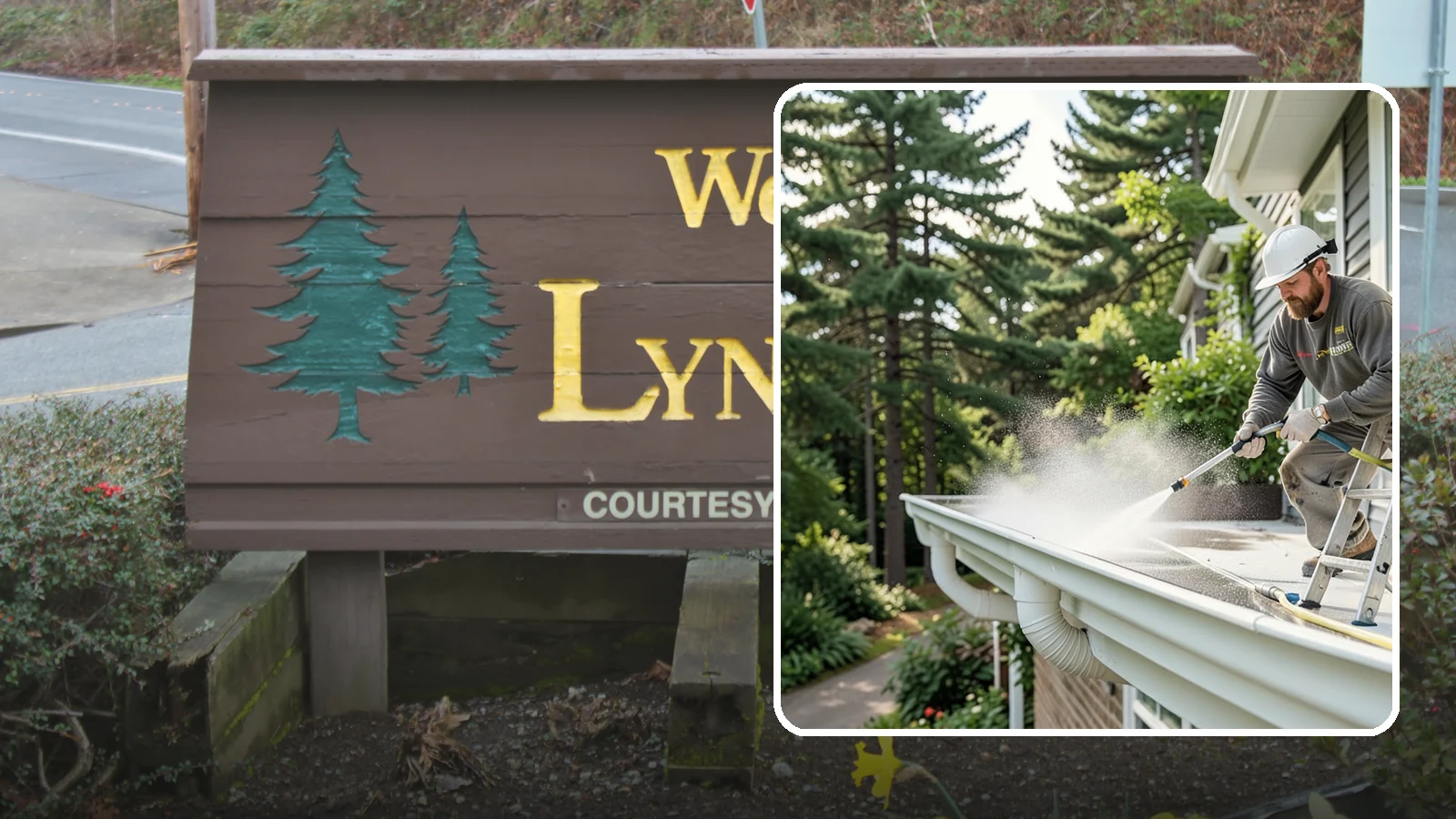 Exterior Gutter Whitening in Lynnwood, Snohomish County, WA - Whitening service that scrubs the gray oxidation and grime off white gutter faces to match their original brightness.