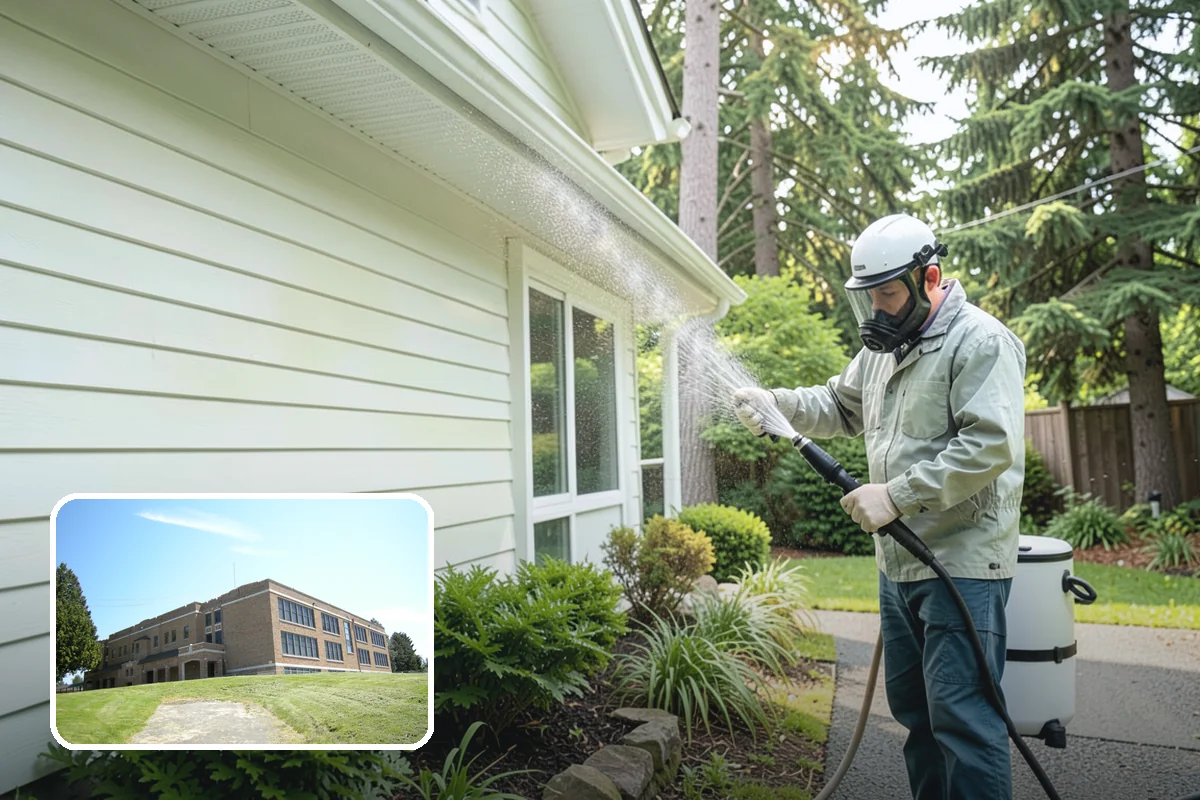 Exterior Gutter Whitening in Maple Valley, King County, WA - Dissolves the gray oxidation layer on white gutter faces