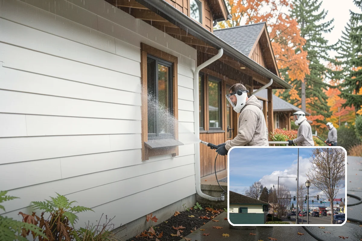 Exterior Gutter Whitening in Marysville, Snohomish County, WA - Dissolves the gray oxidation layer on white gutter faces