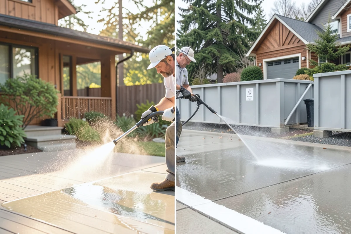 Exterior Gutter Whitening in Medina, King County, WA - Rinse loose grime from the gutter faces