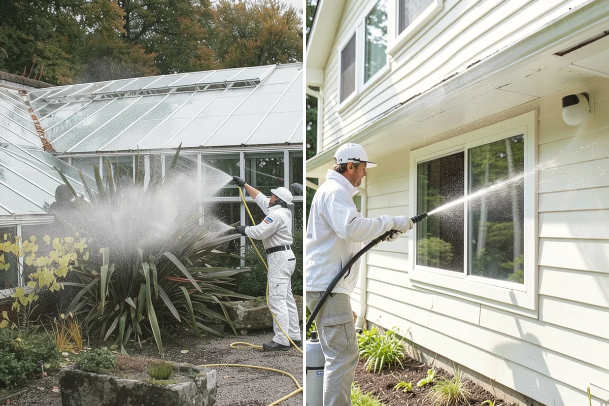 Exterior Gutter Whitening in Mercer Island, King County, WA - Rinse loose grime from the gutter faces