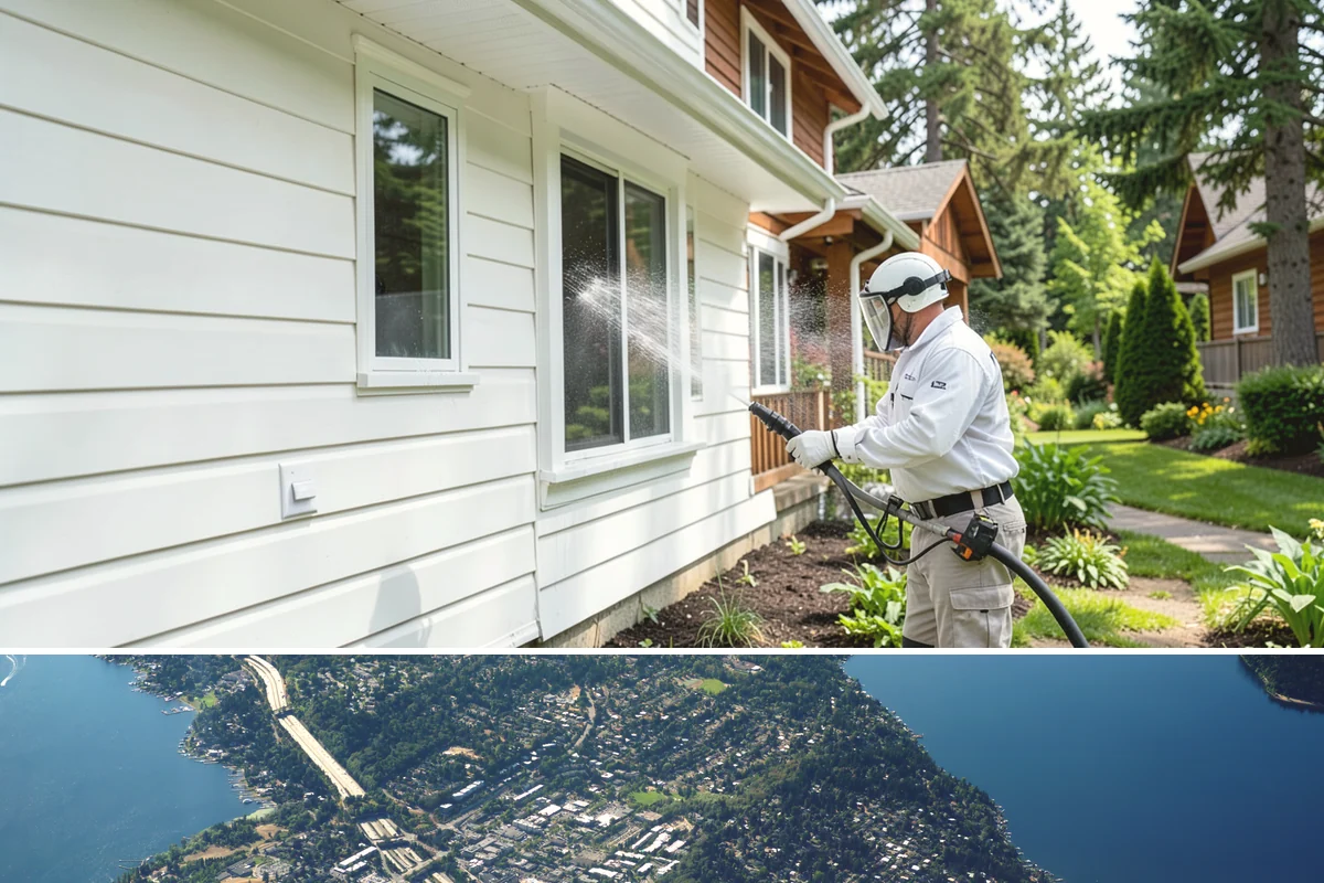 Exterior Gutter Whitening in Mercer Island, King County, WA - Whitening shows best in spring or summer when brighter light highlights the restored panels.