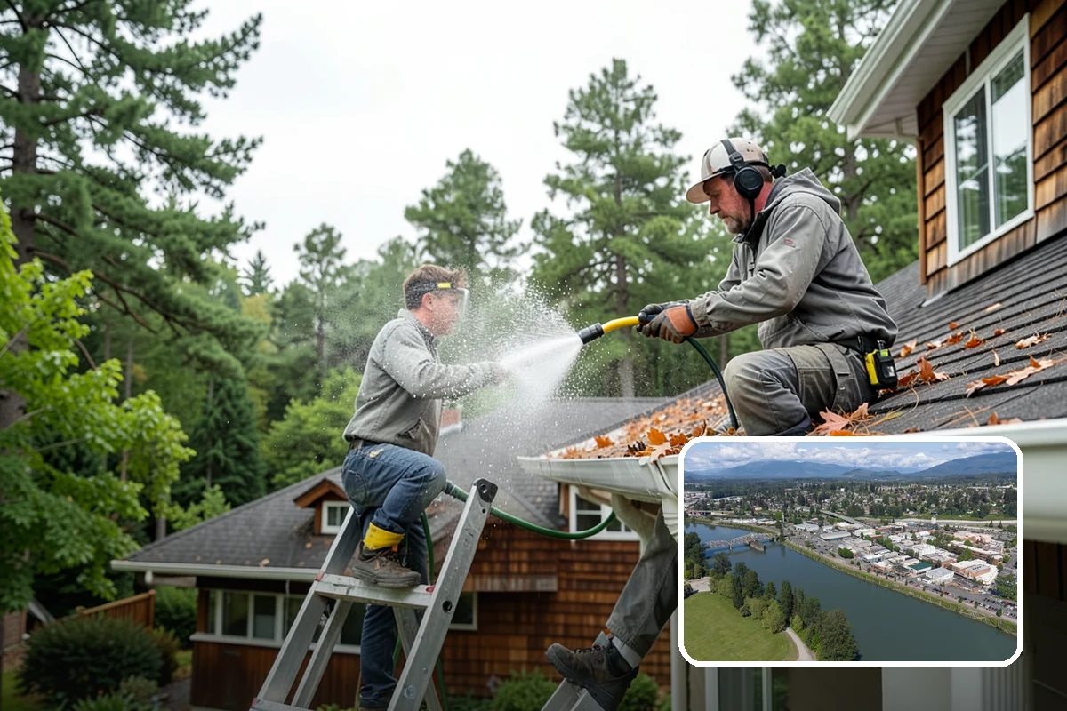 Exterior Gutter Whitening in Mount Vernon, Skagit County, WA - Dissolves the gray oxidation layer on white gutter faces