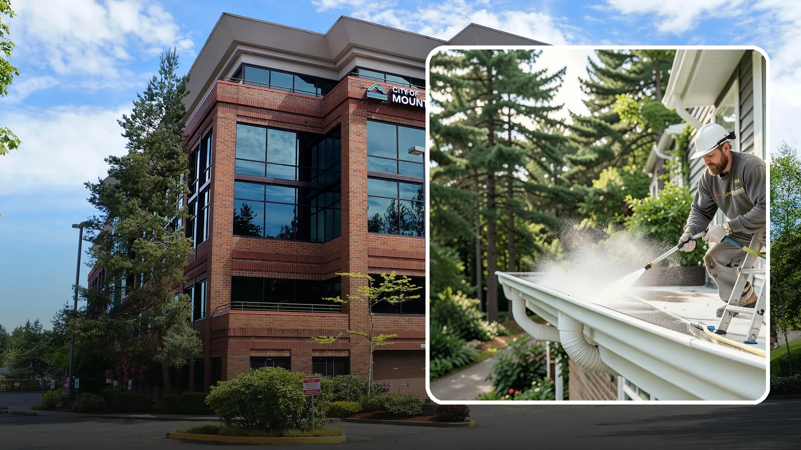 Exterior Gutter Whitening in Mountlake Terrace, Snohomish County, WA - Whitening service that scrubs the gray oxidation and grime off white gutter faces to match their original brightness.