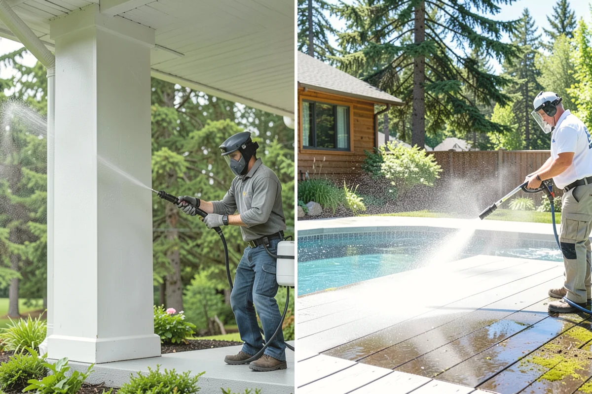 Exterior Gutter Whitening in Mountlake Terrace, Snohomish County, WA - Rinse loose grime from the gutter faces