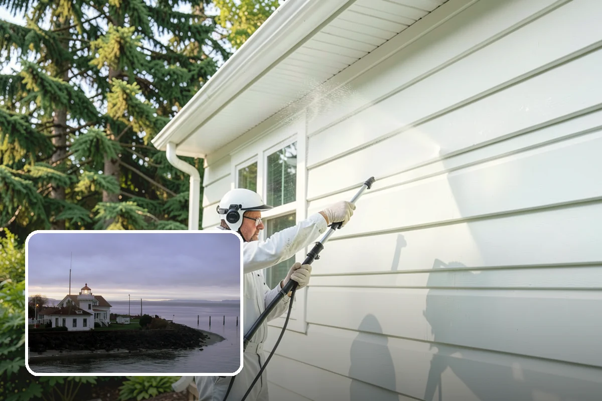 Exterior Gutter Whitening in Mukilteo, Snohomish County, WA - Dissolves the gray oxidation layer on white gutter faces