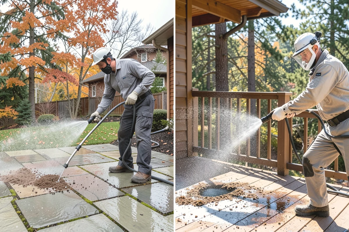 Exterior Gutter Whitening in Mukilteo, Snohomish County, WA - Rinse loose grime from the gutter faces