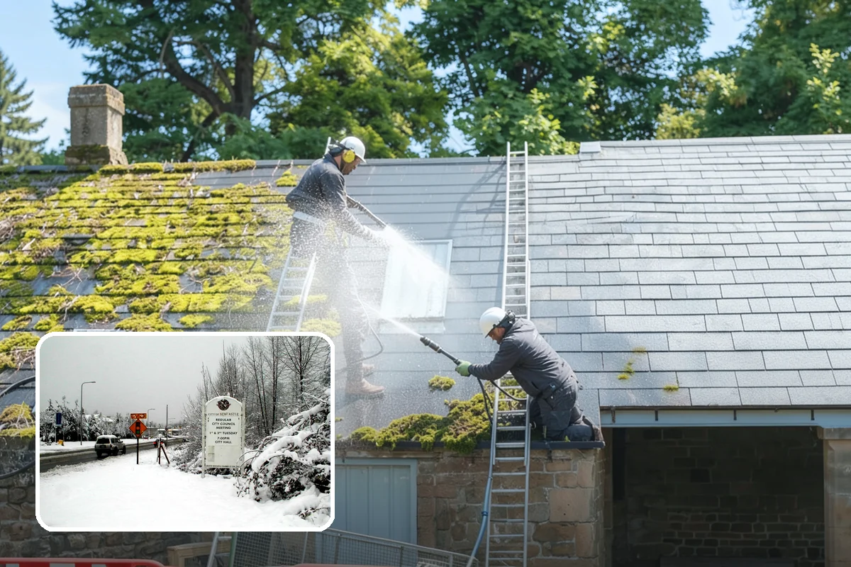 Exterior Gutter Whitening in Newcastle, King County, WA - Dissolves the gray oxidation layer on white gutter faces