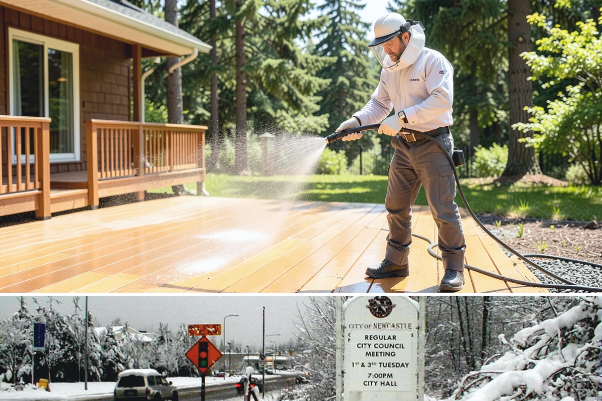 Exterior Gutter Whitening in Newcastle, King County, WA - Whitening shows best in spring or summer when brighter light highlights the restored panels.