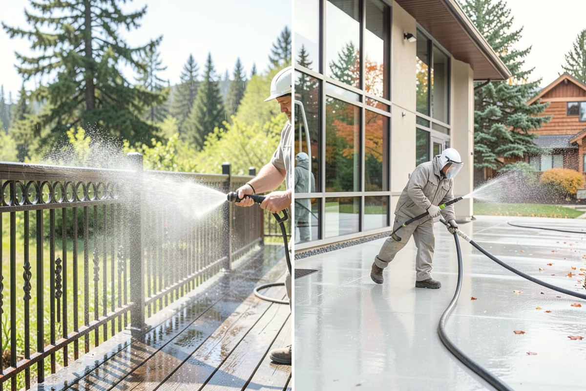 Exterior Gutter Whitening in North Bend, King County, WA - Rinse loose grime from the gutter faces