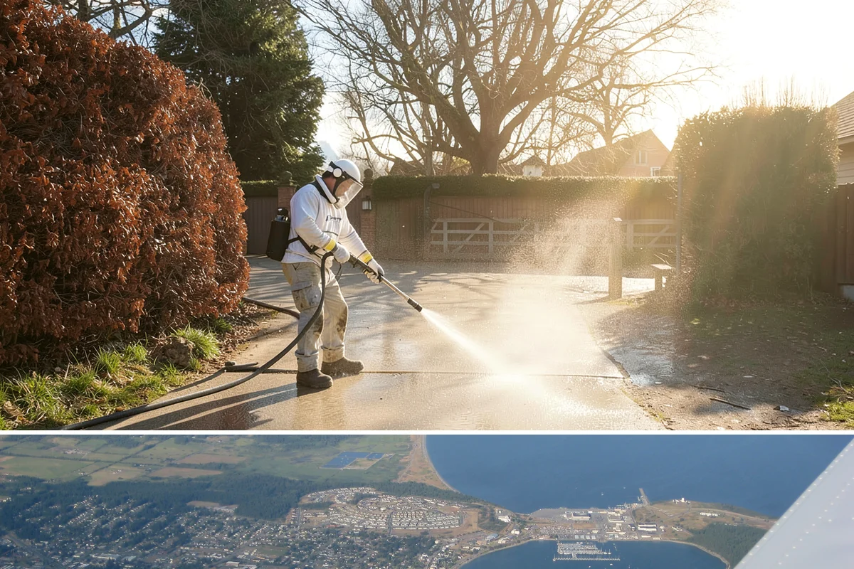Exterior Gutter Whitening in Oak Harbor, Island County, WA - Whitening shows best in spring or summer when brighter light highlights the restored panels.