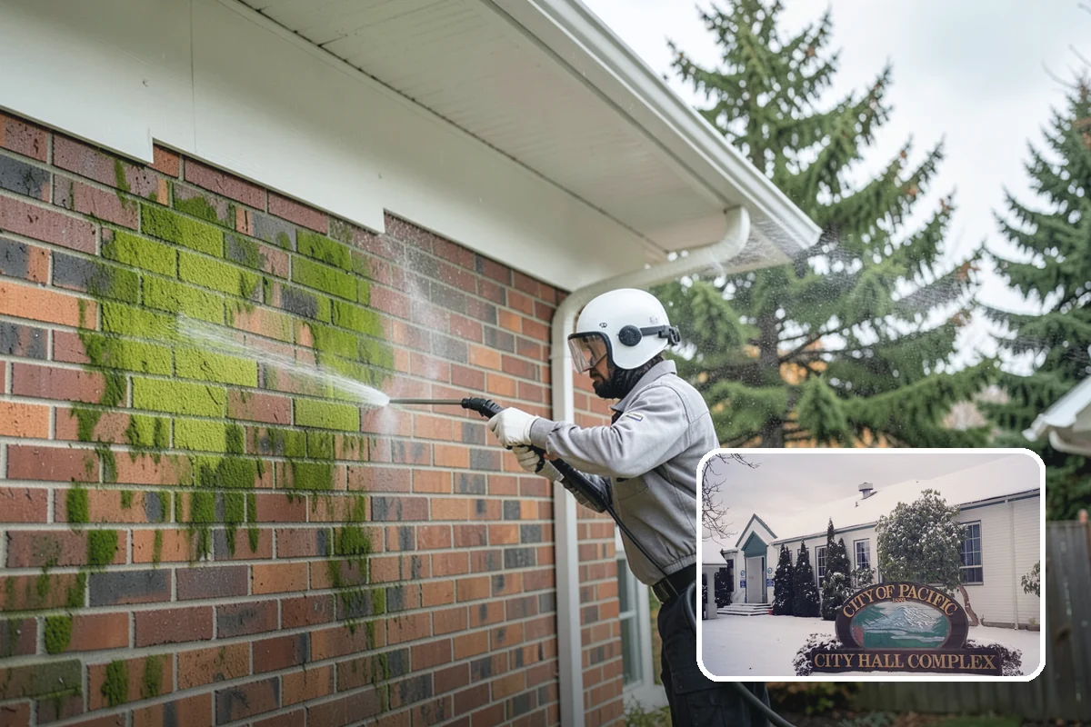 Exterior Gutter Whitening in Pacific, King County, WA - Dissolves the gray oxidation layer on white gutter faces