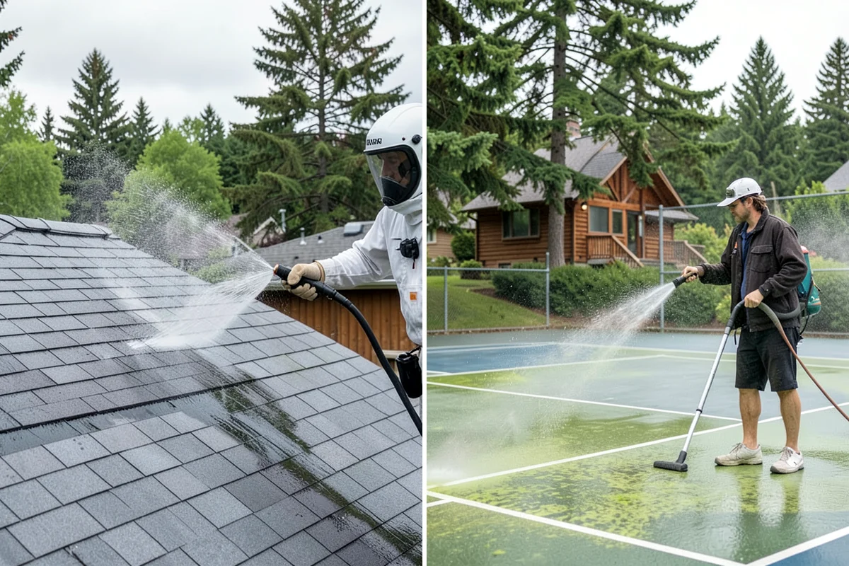 Exterior Gutter Whitening in Pacific, King County, WA - Rinse loose grime from the gutter faces