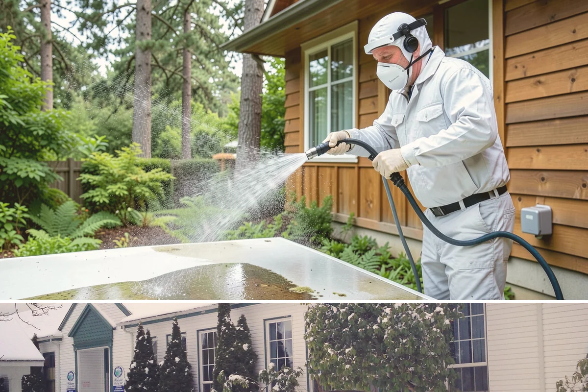 Exterior Gutter Whitening in Pacific, King County, WA - Whitening shows best in spring or summer when brighter light highlights the restored panels.