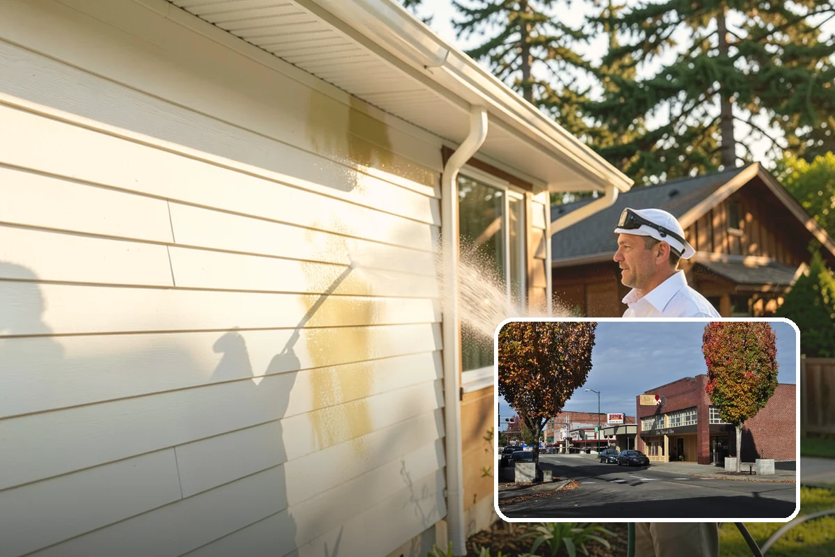 Exterior Gutter Whitening in Puyallup, Pierce County, WA - Dissolves the gray oxidation layer on white gutter faces