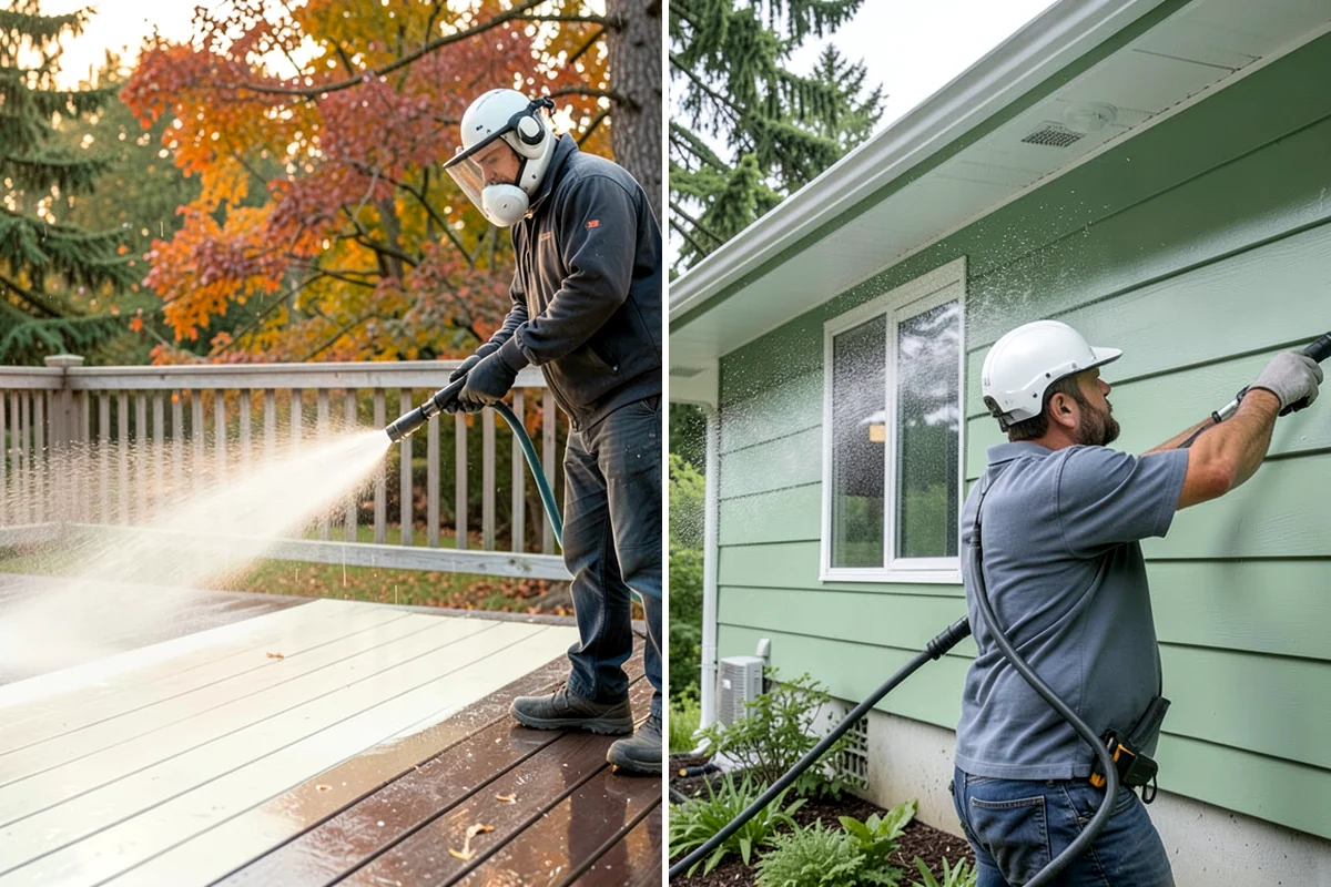 Exterior Gutter Whitening in Puyallup, Pierce County, WA - Rinse loose grime from the gutter faces