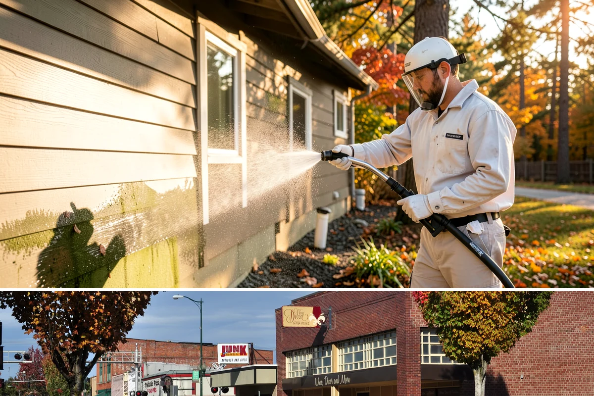 Exterior Gutter Whitening in Puyallup, Pierce County, WA - Whitening shows best in spring or summer when brighter light highlights the restored panels.